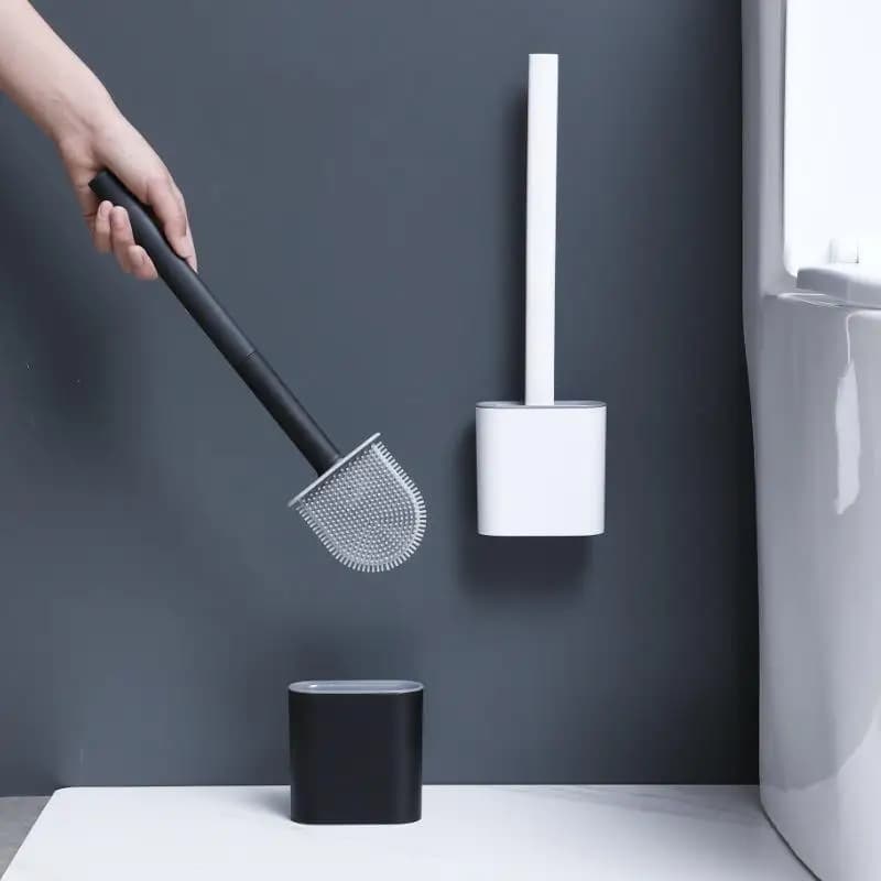 Silicone Toilet Brush Set, Wall Mount or Ground Mount, Double Use, Soft Sets, Deep Angles Cleaning, Bathroom Cleaning Tool