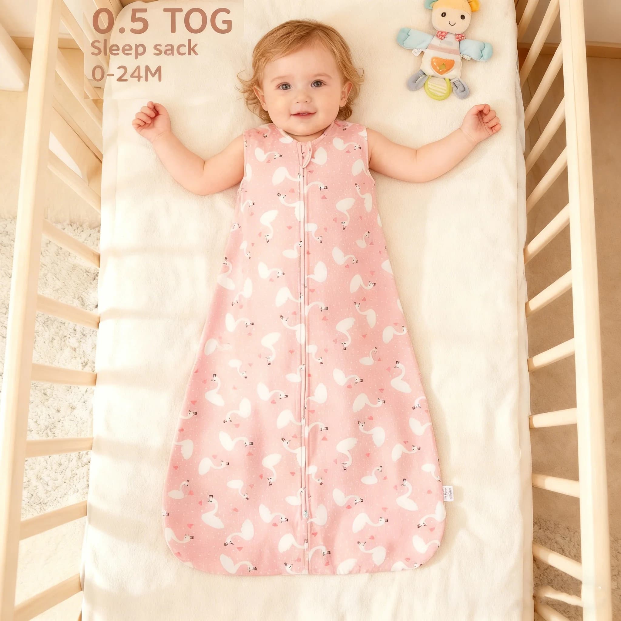 Cotton Satin for Newborn 0.5 Tog Sleeveless, Nanna Primaverile Satin Summer with Prints Baby and Child's Cartridges 0-24 Months