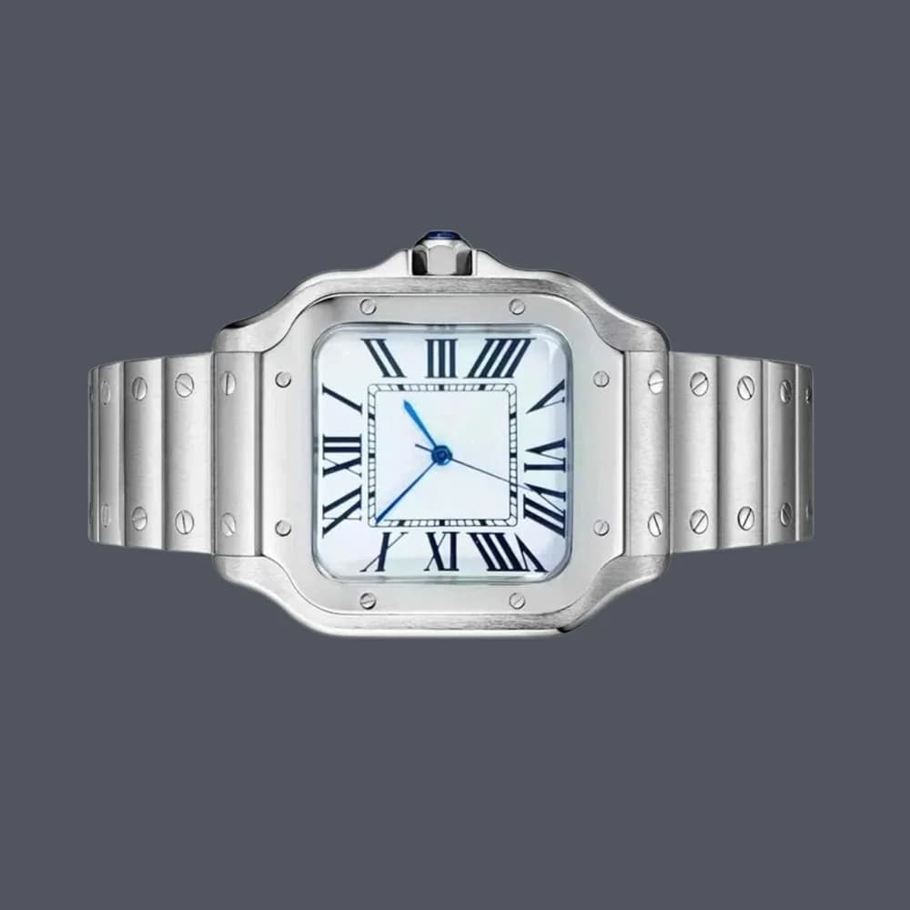 Various color straps offer square stainless steel band calendars for both men and women's waterproof watches.