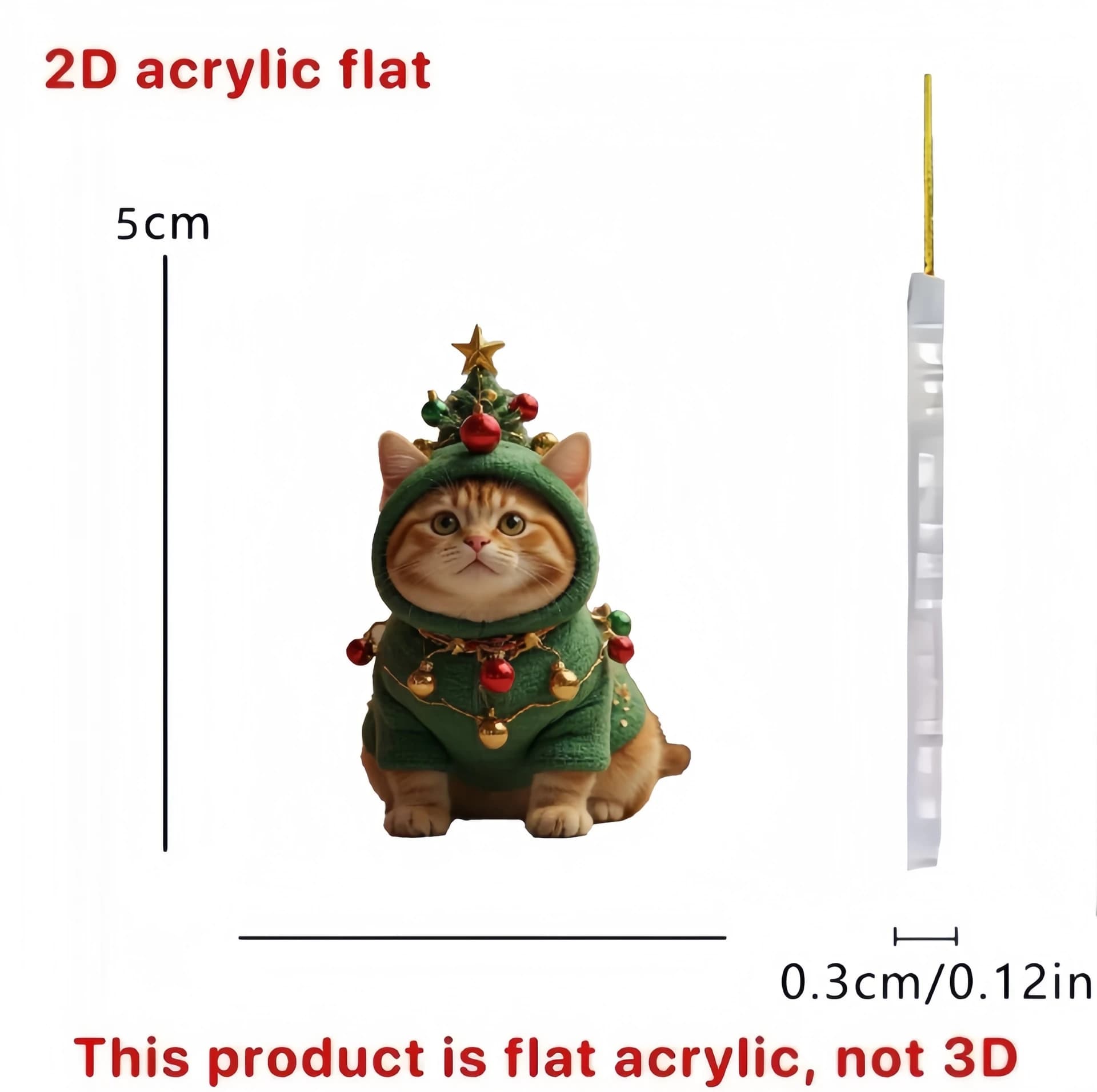 Albero di Natale Decorazioni per gatti Ornamenti per albero di Natale per gatti Ornamenti pendenti per gatti in acrilico piatto 2D per albero natalizio Costume da gattino