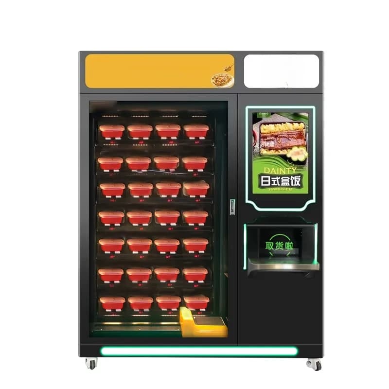 Distributore automatico personalizzato per scatola da pranzo per alimenti caldi, pasta, riso, frigorifero pre-ramici, riscaldamento a microonde
