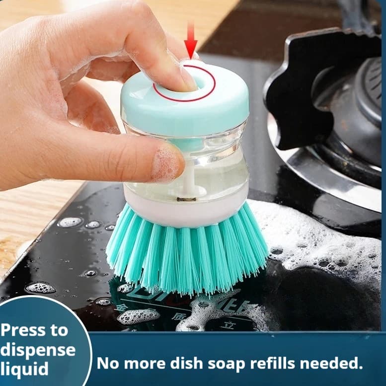 1/4PCS Press‑Type Soap Dispensing Dish Brush Portable Pot Pan Scrubber For Kitchen Utensils Camping Picnic Cleaning Tool
