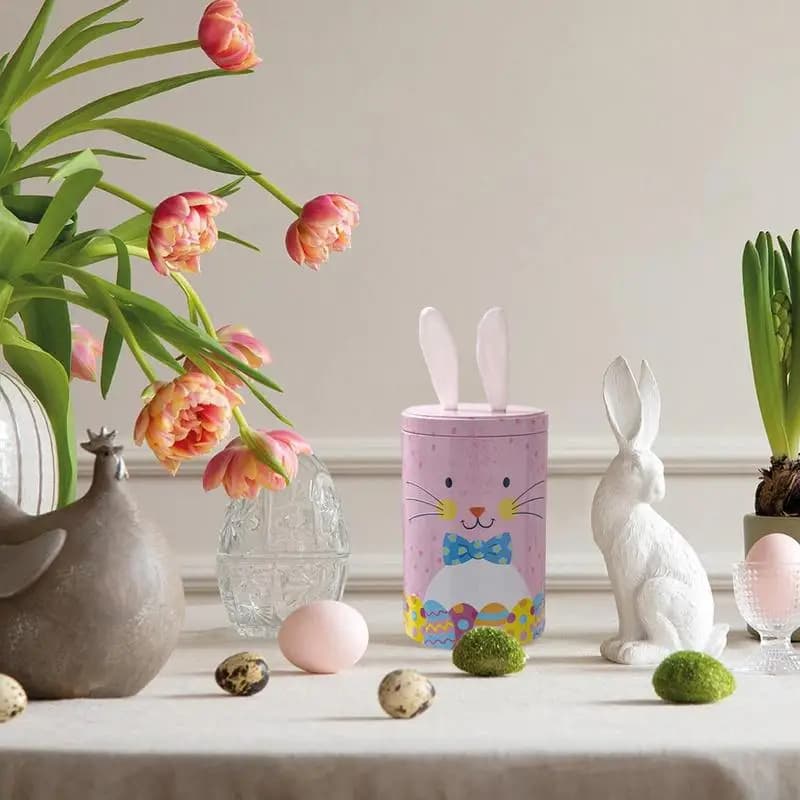 Easter Candy Box Easter Small Food Containers 16cm/6.3inch Snack Containers with Lids Metal Holiday Decorative Jars for Party