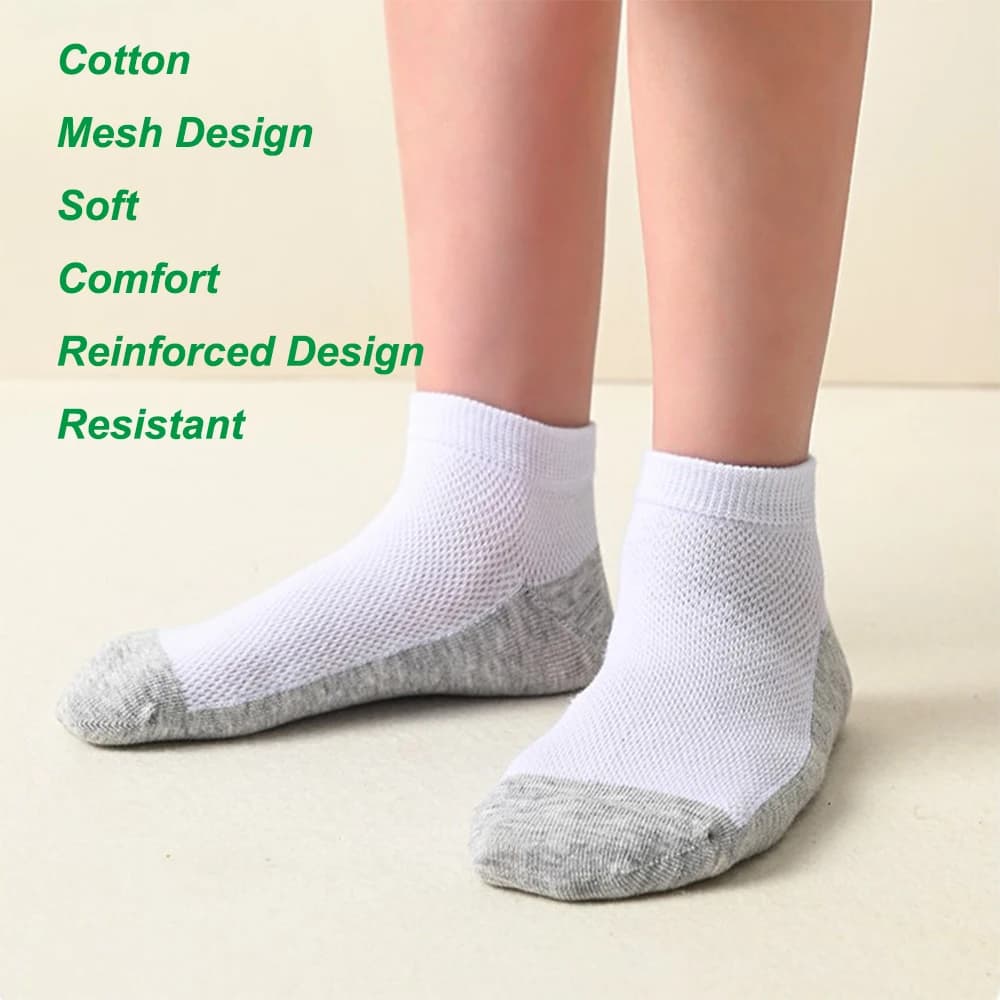 7 paia di calzini per bambini in misto cotone, calzini per studenti, design a rete, tinta unita, comodi, traspiranti, durevoli