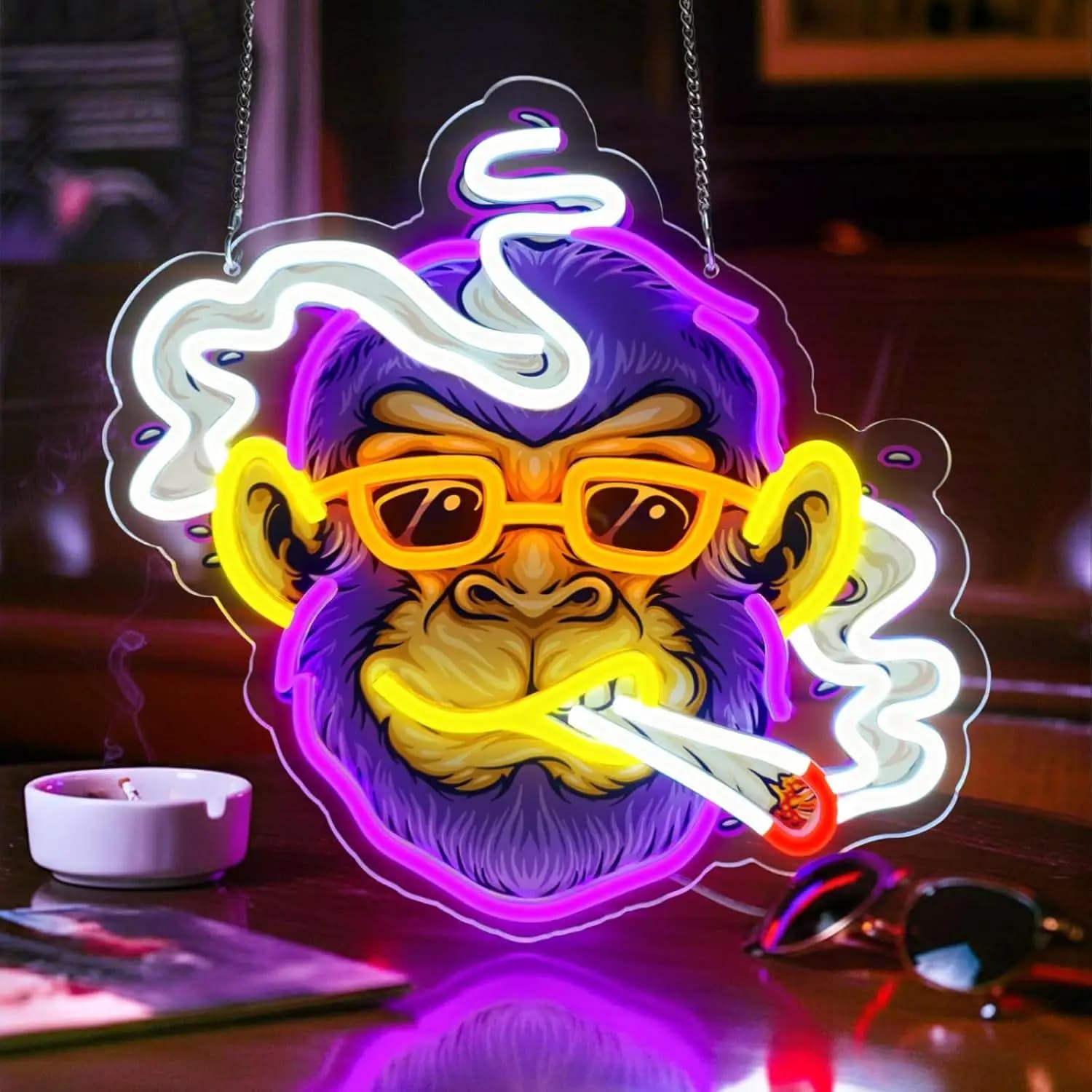 Insegna al Neon a Forma di Scimmia Fumante, Luce LED per Camera da Letto, Bar, Sala Giochi, Feste, Decorazione per Man Cave, Regalo Unico, Lampada da Parete