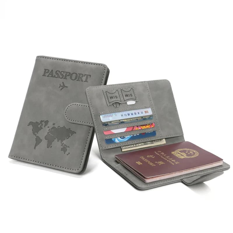 Borsa per passaporto in pelle PU multifunzione con slot per carte di credito ID Porta passaporto Custodia per passaporto con blocco RFID antifurto