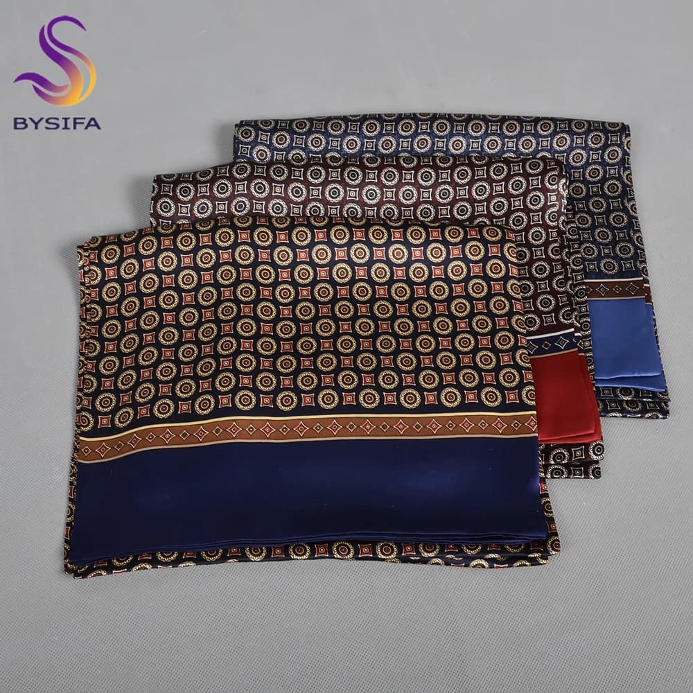 BYSIFA | 100% seta cravatta sciarpa uomo inverno moda cerchio design sciarpe lunghe cravatte marca morbida sciarpa cravatta rosso, nero, blu 160 * 26 cm