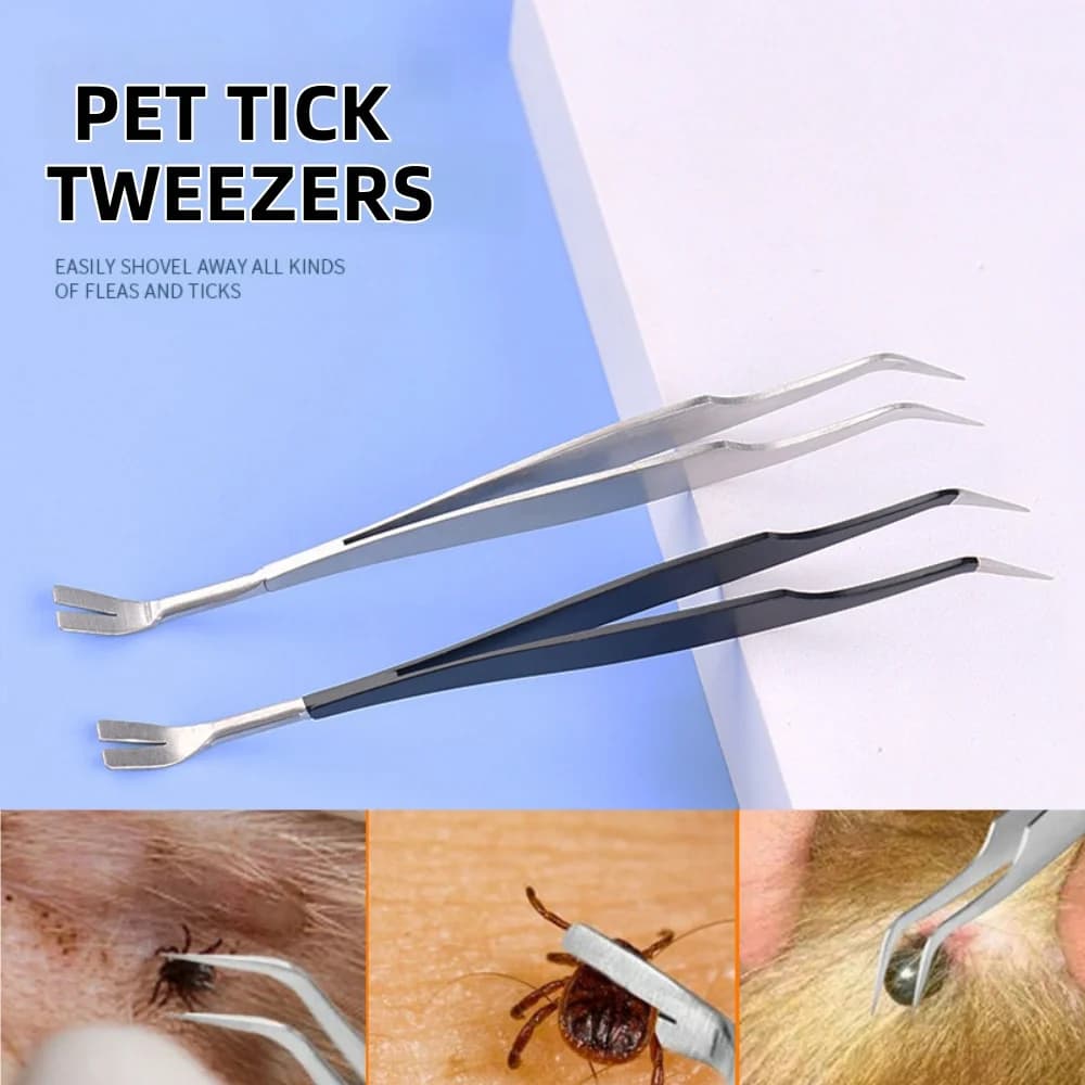 Pinzette per pulci per zolpe per cani da compagnia in acciaio inossidabile 2 in 1 Pinzette per pidocchi per cani e gatti sicuri Strumento per la pulizia Pinzette per zecche Durevole Facile da usare