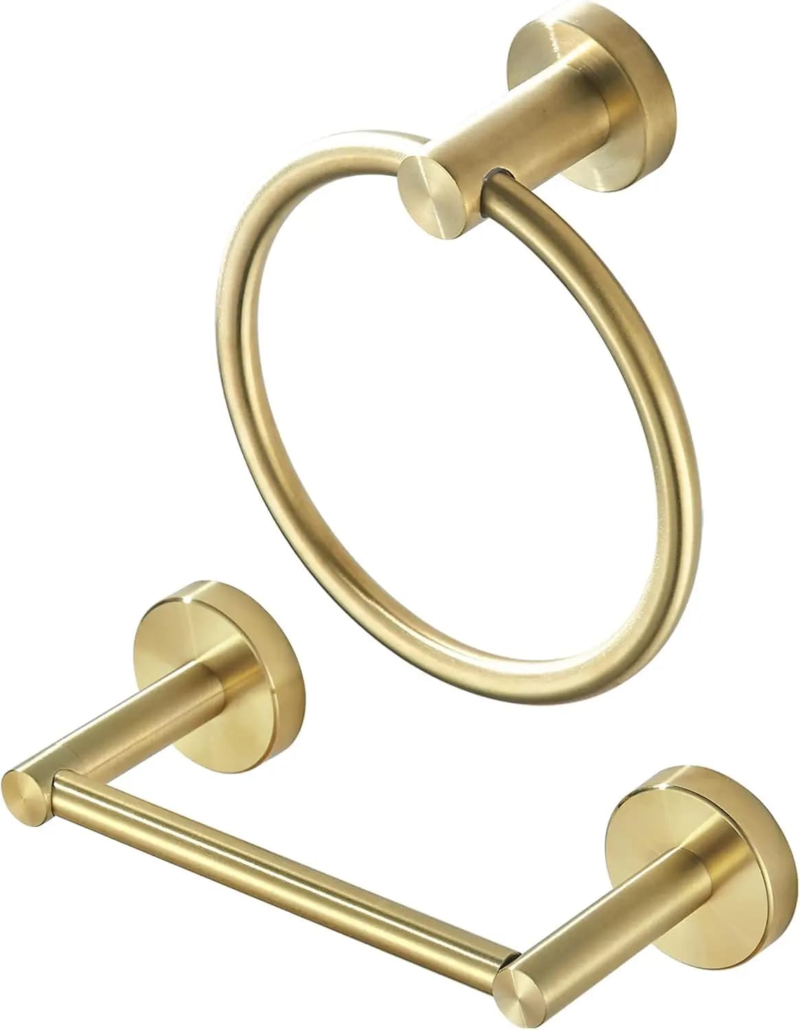 Portarotolo per Carta Igienica in Oro Spazzolato con Anello Porta Asciugamani, Set Portarotolo e Porta Asciugamani da Parete per Bagno, SUS304