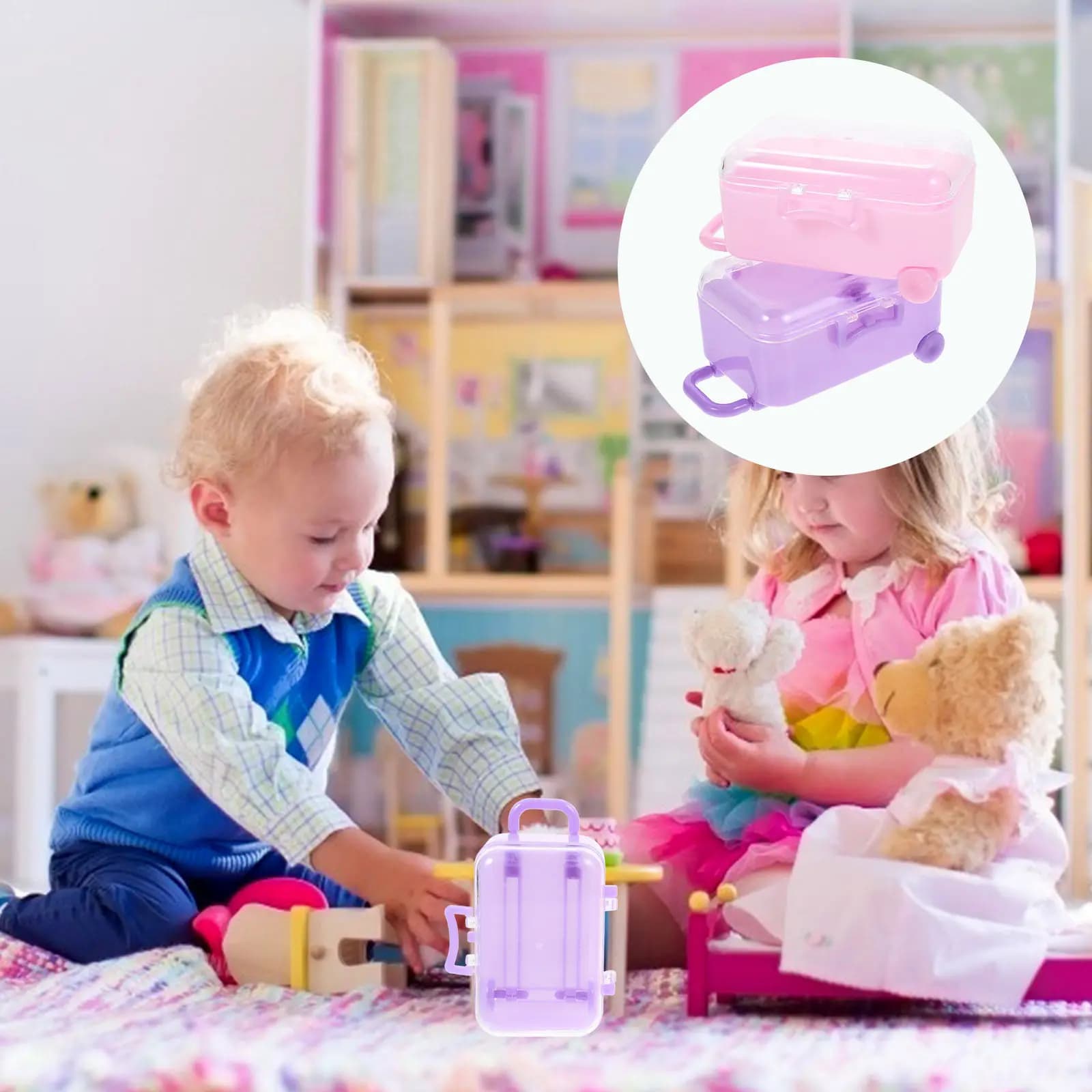 2Pcs Baby Luggage Case Accessories Mini Plastic Suitcase Carrier Storage Box for Kids Play Suitcase Model Mini Luggage Case