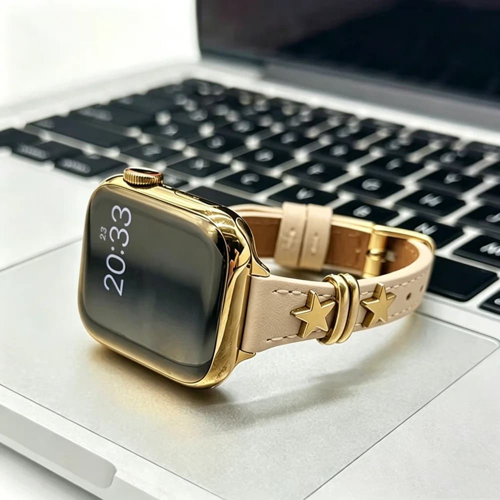 Punk Star Leather Loop Strap for Apple Watch Band Women 11/10/9/8/7/6/5/4/3/2/1 SE 38mm 40mm 41mm 42mm 44mm 45mm 46mm
