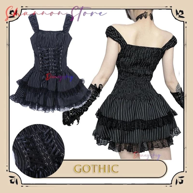 Abito Gotico Lolita Giapponese Stile Vittoriano per Donne, Vestito da Sera Punk con Pizzo e Fiocco, Abito da Principessa per Cosplay Y2k Harajuku