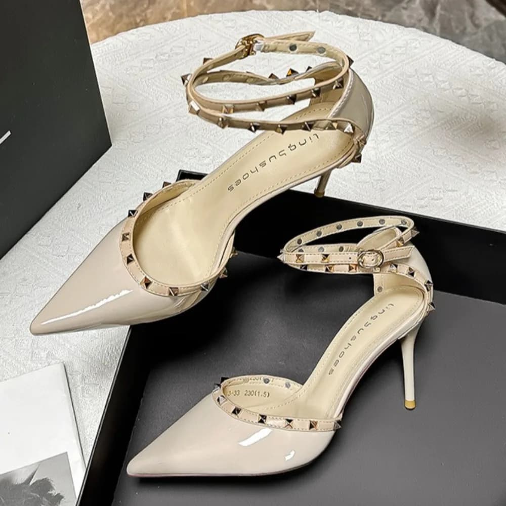 Tacchi per donna Sandali con tacco rivetto Donna Moda Donna Tacchi alti Sandali a punta romani sexy Tacchi donna eleganti