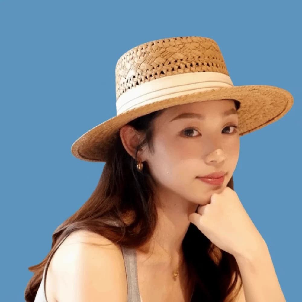 Fashion Wide Brim Hollow Straw Hat Sunscreen Sun Protection Western Cowboy Hat Cloth Buckle Panama Hat Visor Cap Hiking