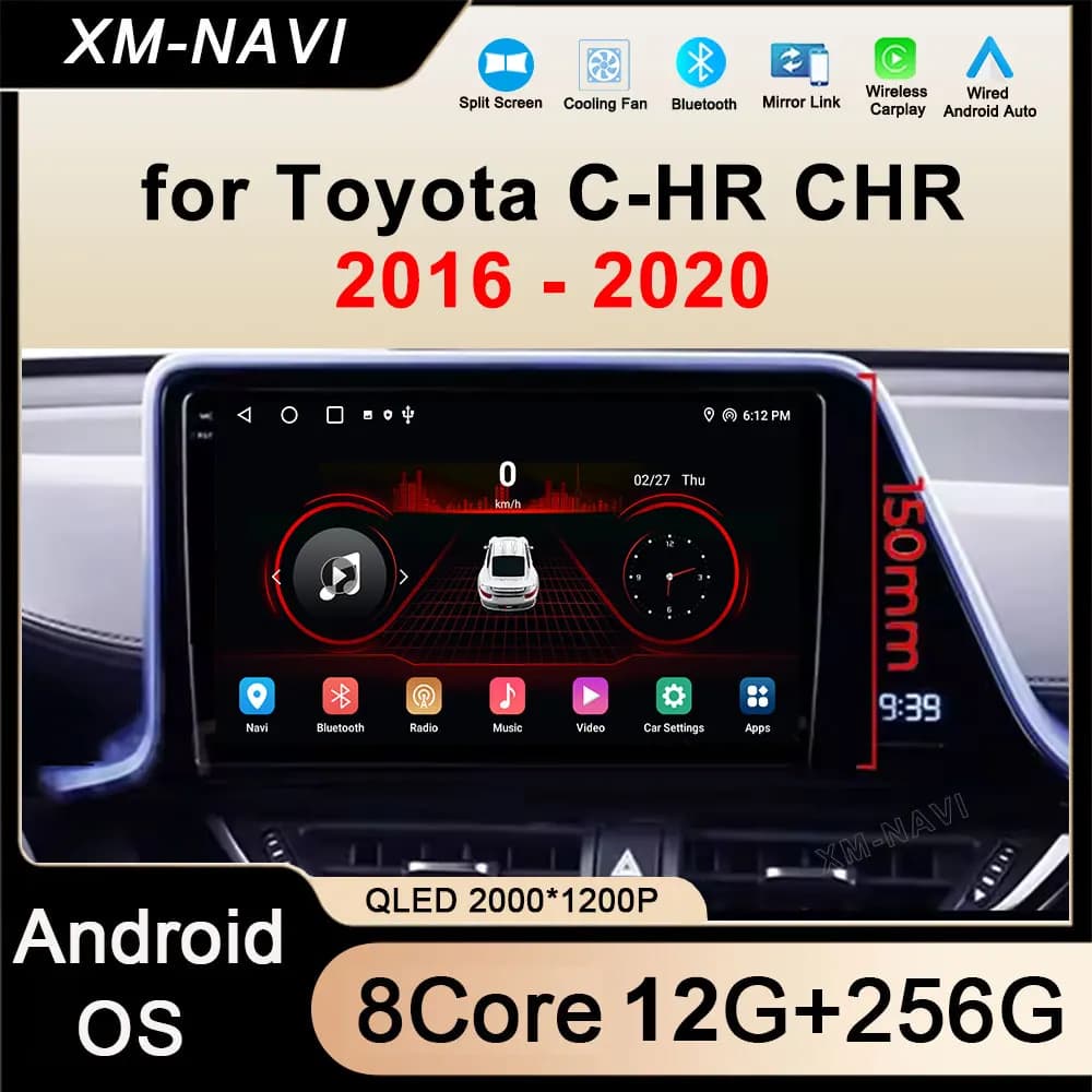 Android 16 Auto per Toyota C-HR CHR 2016 - 2020 Autoradio Lettore Multimediale Wireless Carplay Stereo Strumenti di Navigazione GPS BT