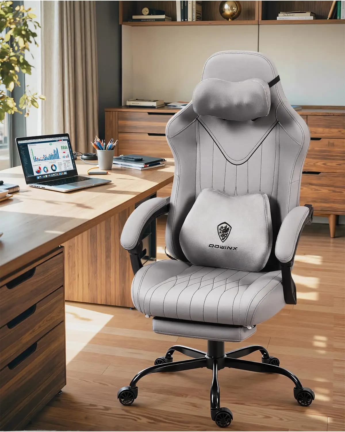 Sedia da Gaming con Massaggio Shiatsu per il Collo, Supporto Lombare, Reclinabile, Altezza Personalizzabile, per Casa e Ufficio