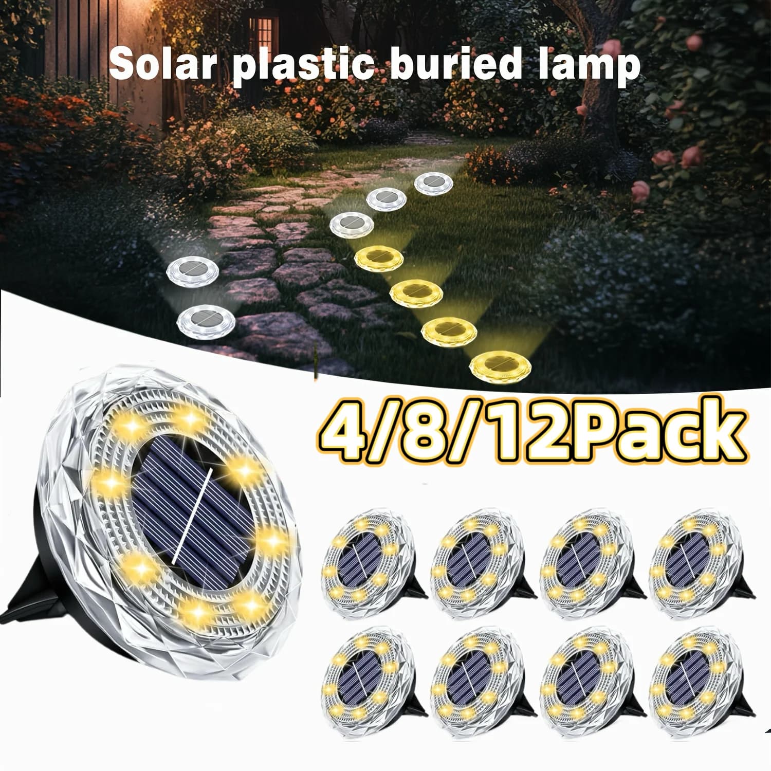 Outdoor Solar Lawn Lights 8 LED Underground Solar Lamp Indoor Solar Waterproof Garden Light Landscape 4/8/12/16 pieces
