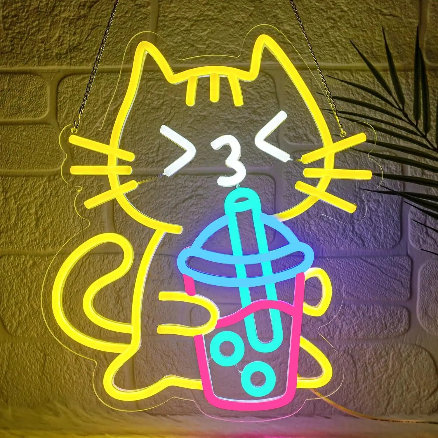 Insegna al Neon a Forma di Gatto per Bubble Tea, Luce al Neon con Animale Carino per Negozio di Bubble Tea, Camera da Letto, Bar di Dolci, Caffetteria, Cucina, Ristorante, Decorazione per Feste