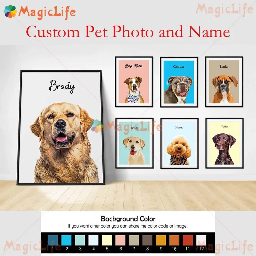 Foto e nome personalizzati per animali domestici Animali Cane Poster Wall Art Canvas Painting Immagini a parete per la decorazione del soggiorno Poster senza cornice