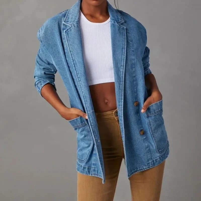 Estate nuove donne abbigliamento moda casual lavato giacca blazer di jeans blu top shacket