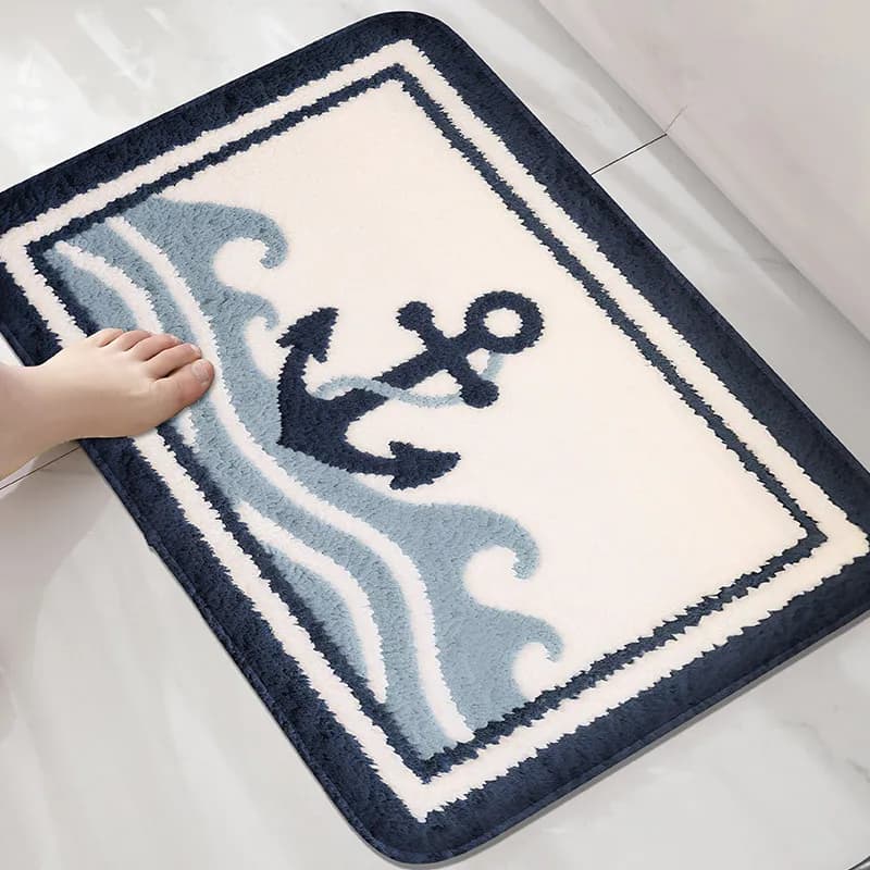 Tappetino da bagno con ancoraggio per barca ondulata Tappetino per piedi che assorbe l'acqua per la porta del bagno della toilette Lavabile in lavatrice Decorazioni per la casa