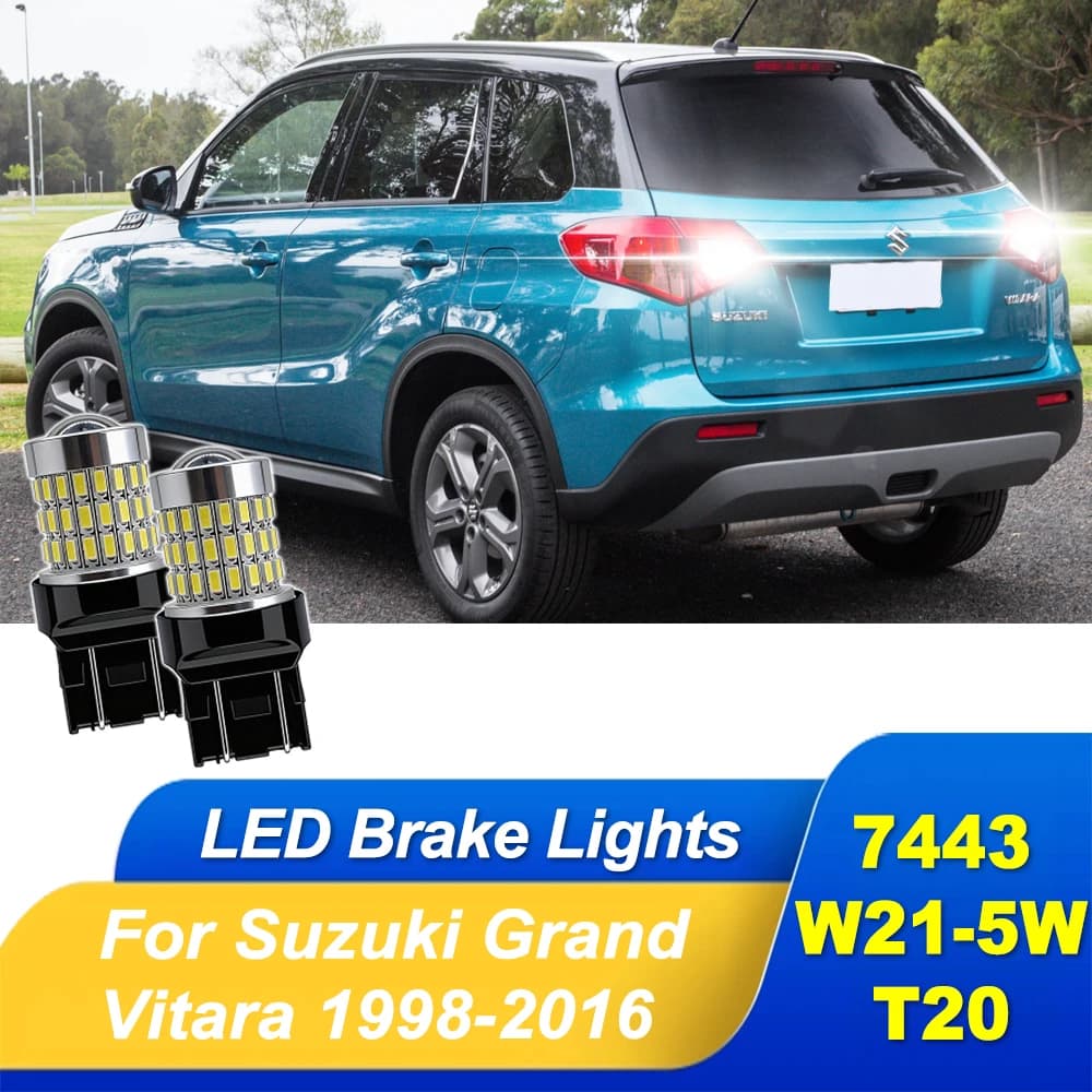 2 Pezzi Luci Freno LED W21/5W 7443 T20 Canbus Senza Errore Mini Lampadina con Lente Proiettore 6000K Bianco Per Suzuki Grand Vitara 1998-2016