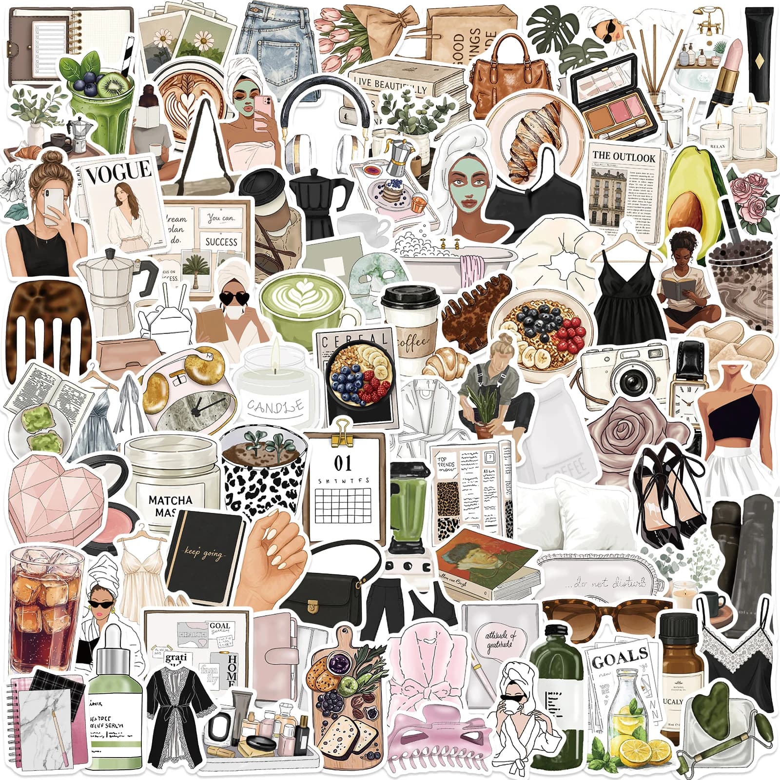 100PCS Cute Clean Girl Stickers Decals For Laptop Scrapbook Luggage Guitar Helmet DIY Graffiti Aesthetic PVC Stickers Creative