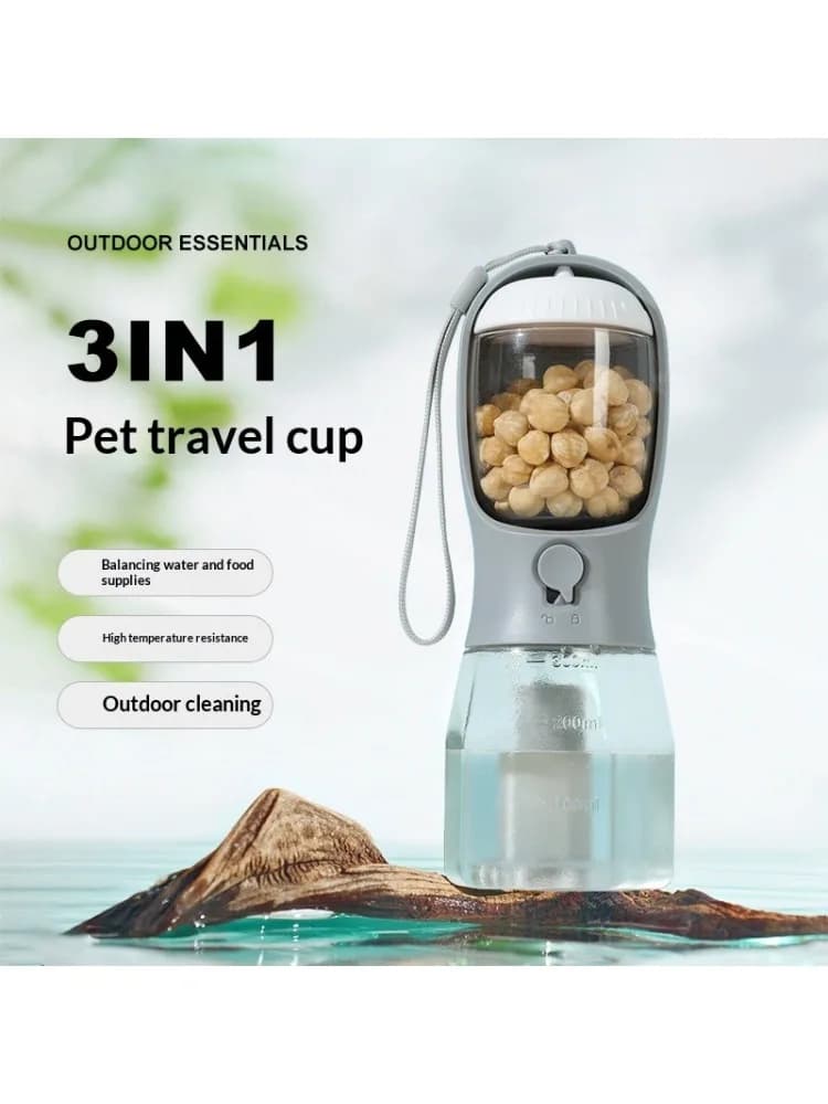 3-in-1 Portable Pet Water Bottle, Heat-Resistant Leakproof Travel Food Water Cup for Small Cats Dogs