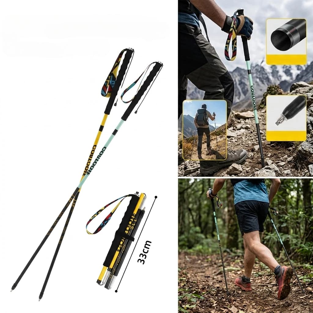 105-125CM Length Ultralight Trekking Poles Folding Walking Sticks Carbon Fiber Hiking Poles Portable Trail Runing Canes