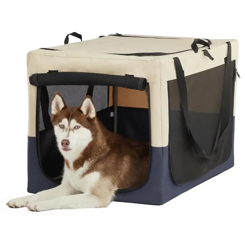 Cassa per cani regolabile con rivestimento in tessuto, robusto design in tubo di ferro, cassa da viaggio a 3 porte per animali domestici