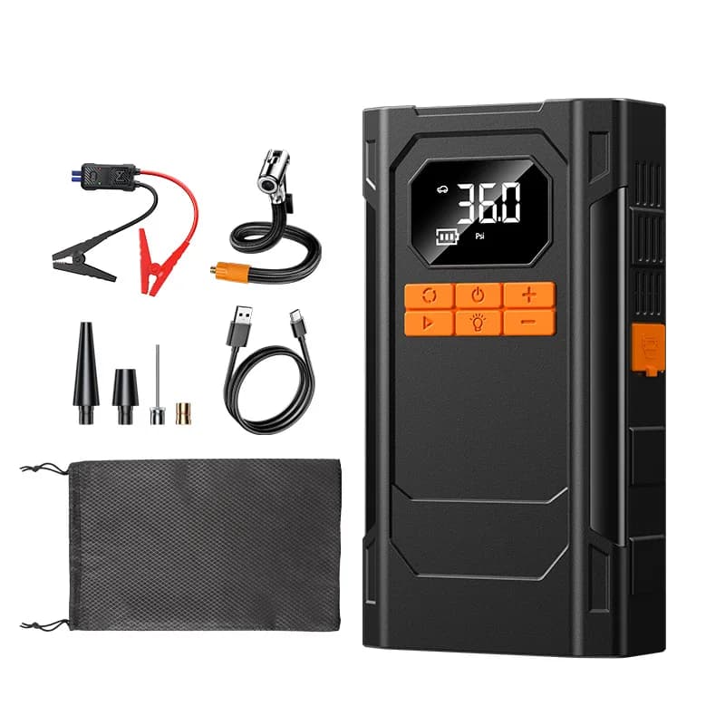 Avviatore di Emergenza Portatile 8000 mAh e Compressore d'Aria 12V per Auto, Booster Batteria Auto, Powerbank e Compressore Integrato