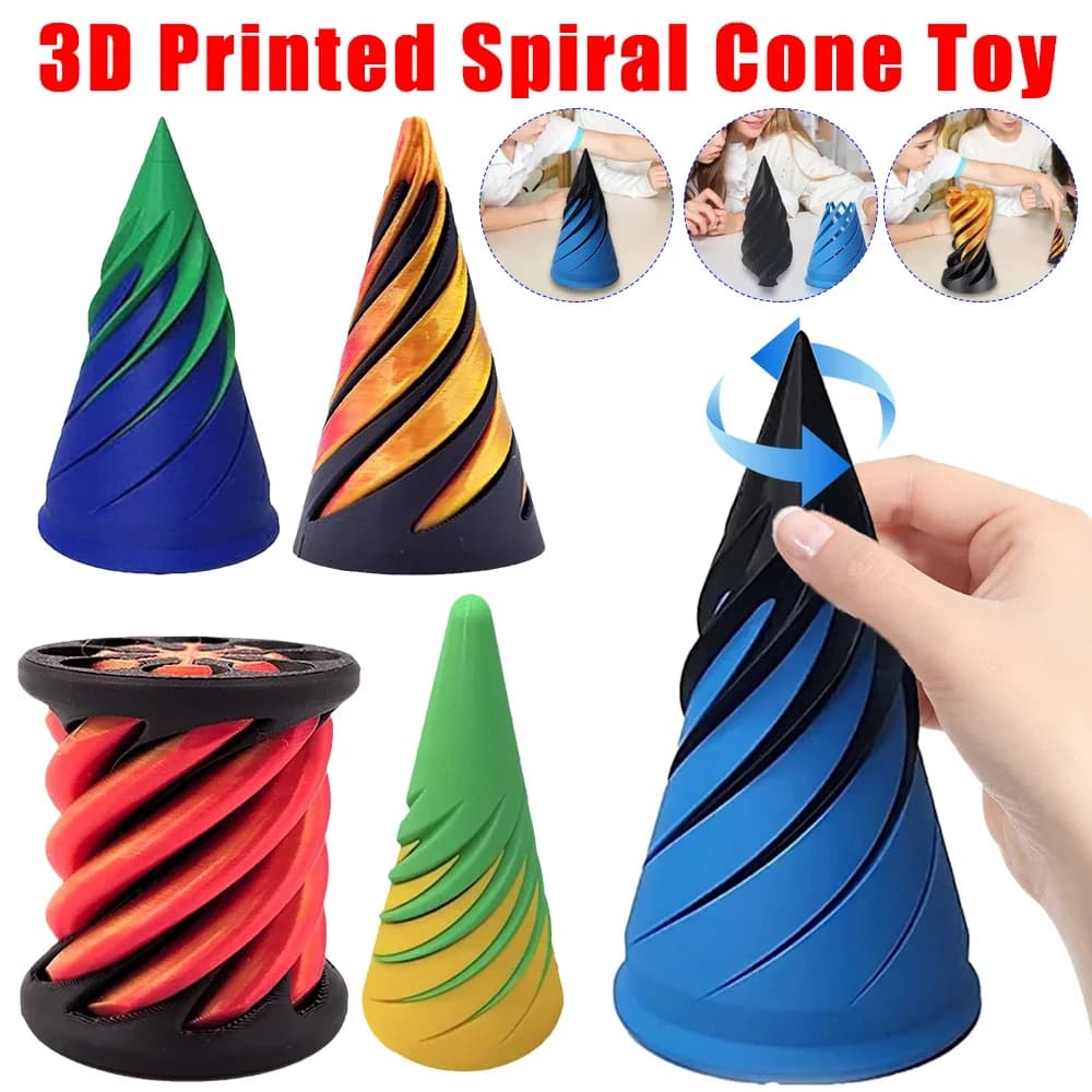 Giocattolo a cono a spirale stampato in 3D piramide senza passaggio scultura Decor Helix Screw Fidget Toy regali per bambini adulti Mini giocattoli
