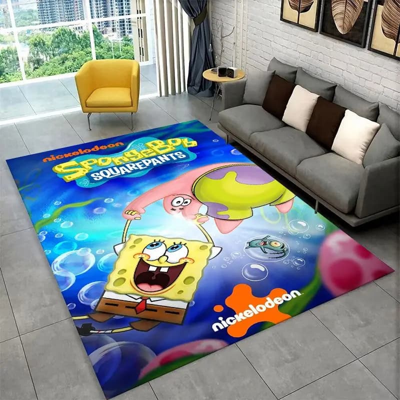 Cute S-SpongeBob Cartoon Non-Slip Area Rug for Living Room,Bedroom,Playroom,Soft Carpet Floor Mat Home Decor Rug Room Gift