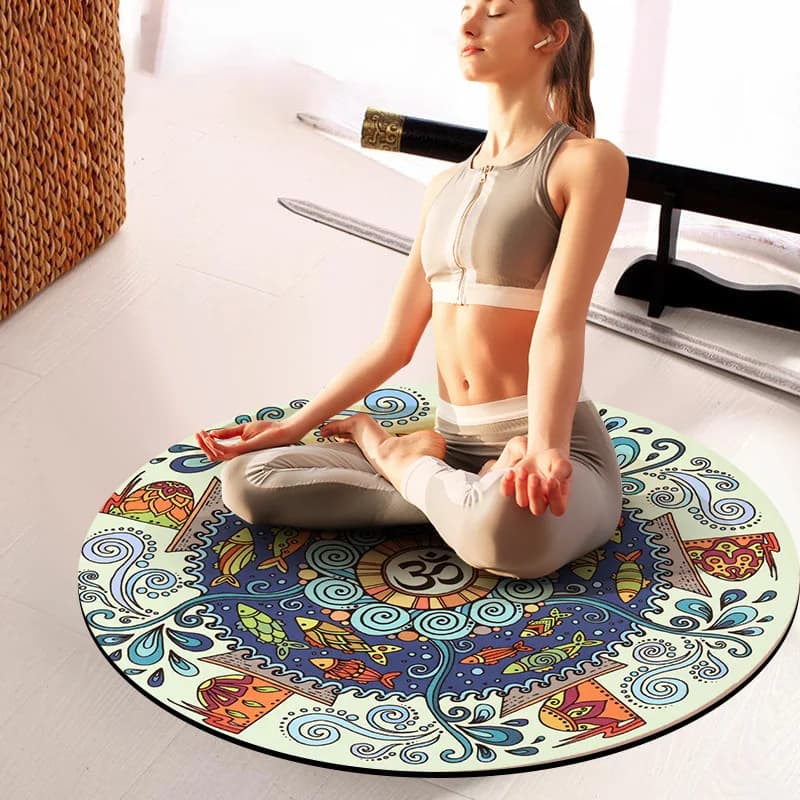 Meditation Mat Yoga Equipment Circular Rubber Fitness Mat Thickened Widened Silent Anti‑Slip Pad Jumping Rope Meditation Yoga