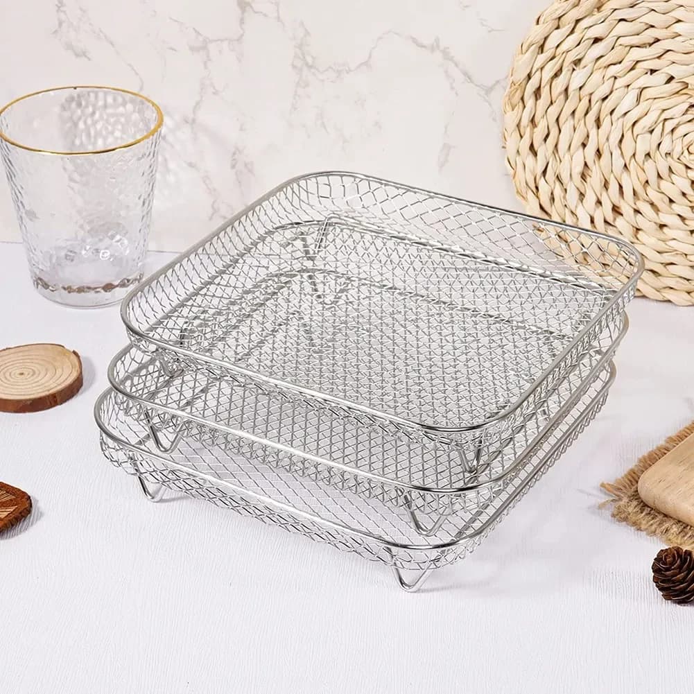 A78E-Three-Tier Air Fryer Grilling Rack Stainless Steel Airfryer Tool Baking Tray Roasting Cooking Rack Air Fryers
