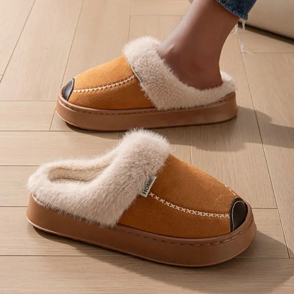 Pantofole termiche pelose con suola spessa Pantofole calde soffici antiscivolo Scarpe da casa Pantofole da casa per coppia Pantofole da interno invernali