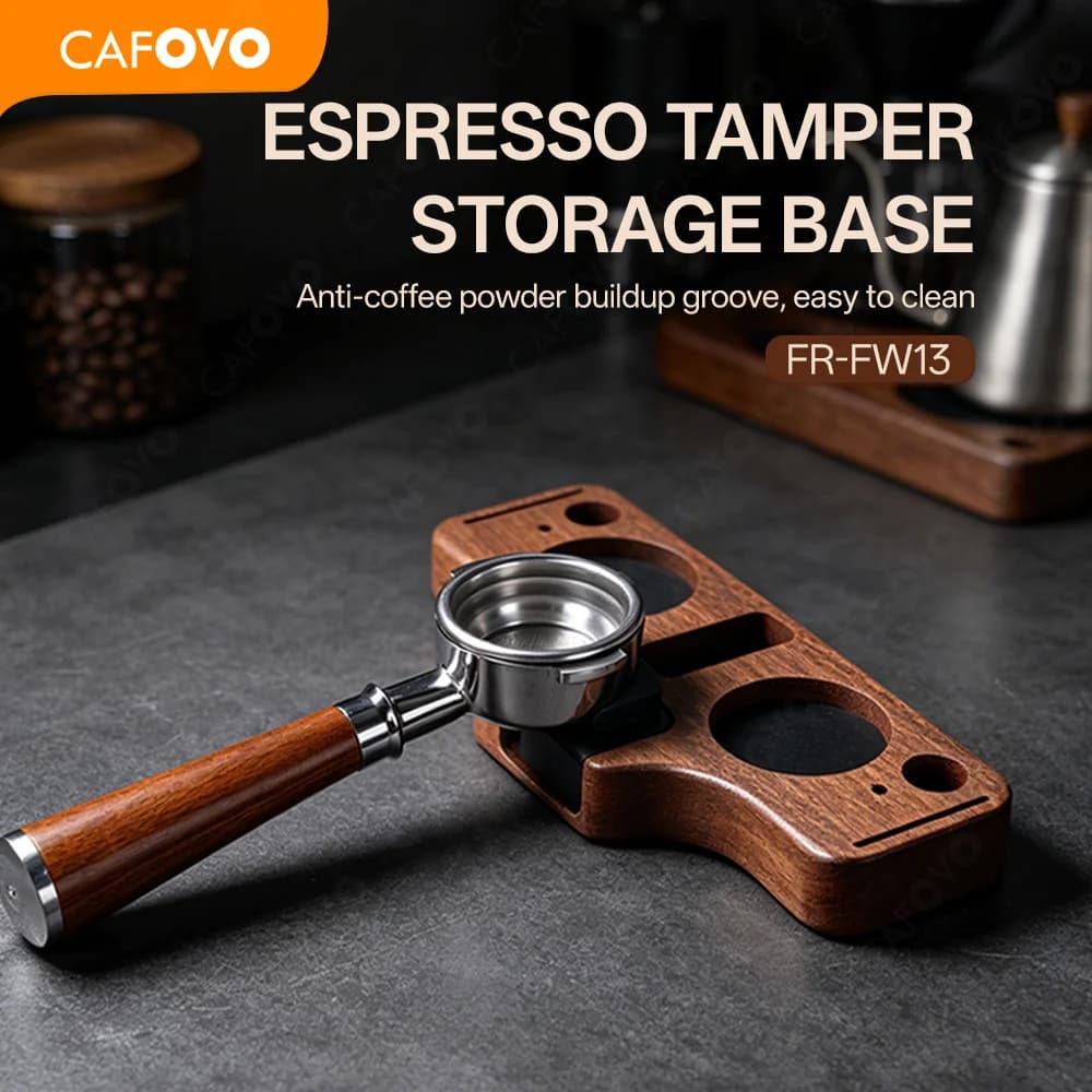 CAFOVO FW13 Espresso Portafilter Stand Coffee Tool Storage Base Solid Sapele Wood for Home Barista and Coffee Shop