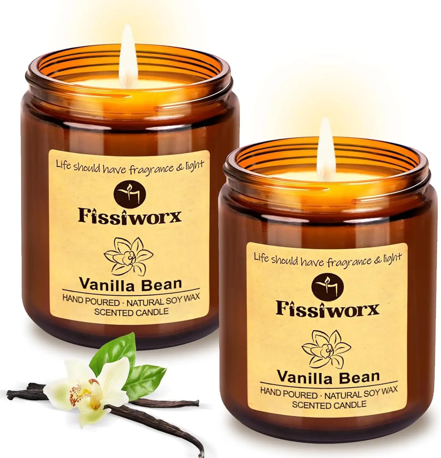 Set di Candele Profumate alla Vaniglia, Confezione da 2, 15oz Totali, Durata 110 Ore, Candele di Soia Regalo per Casa, Antistress