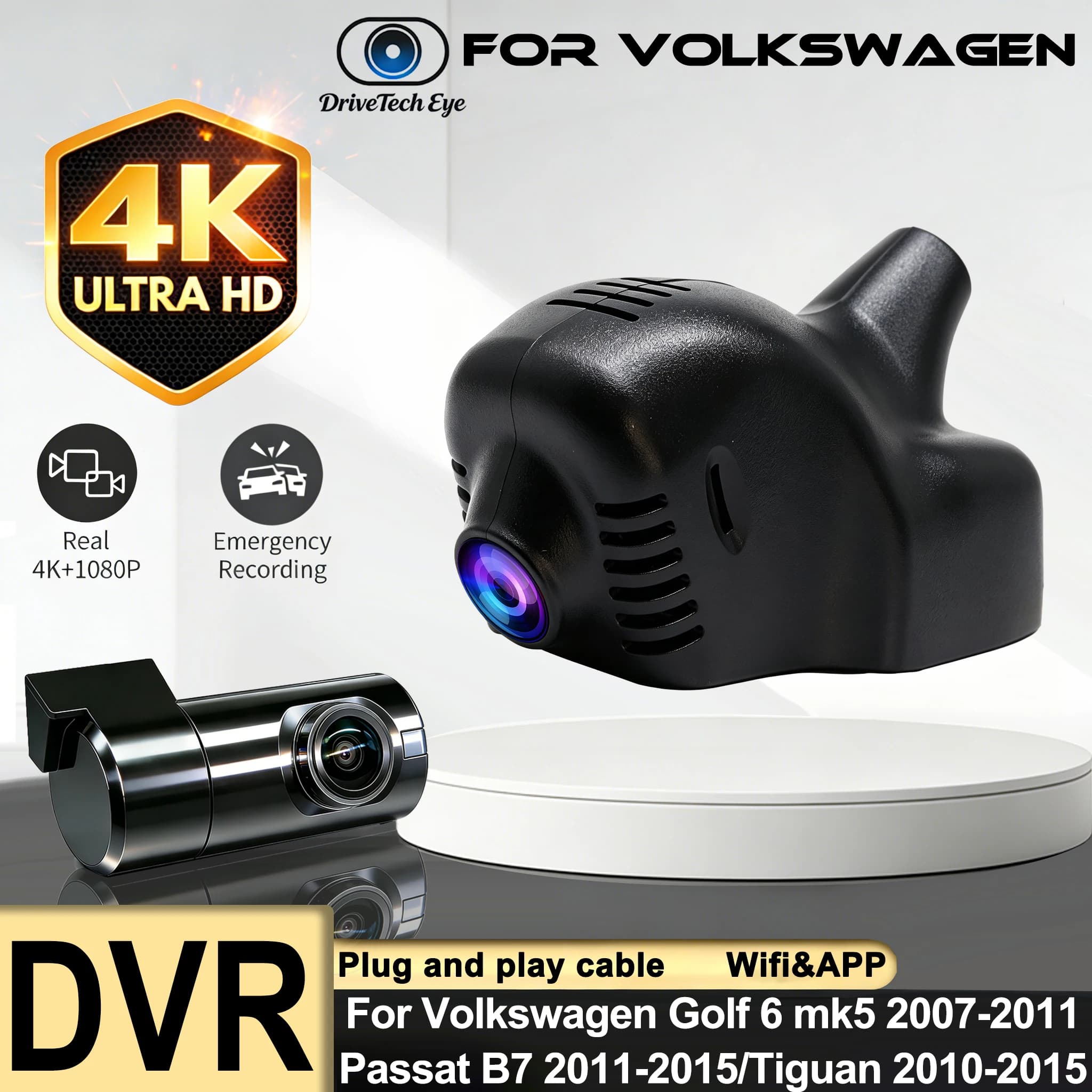 For Volkswagen Passat B7 CC Tiguan MK1 Jetta golf 6 2010~2015 For Skoda Octavia 2 facelift 10-13 4K Dash Cam Wifi Car DVR Camera