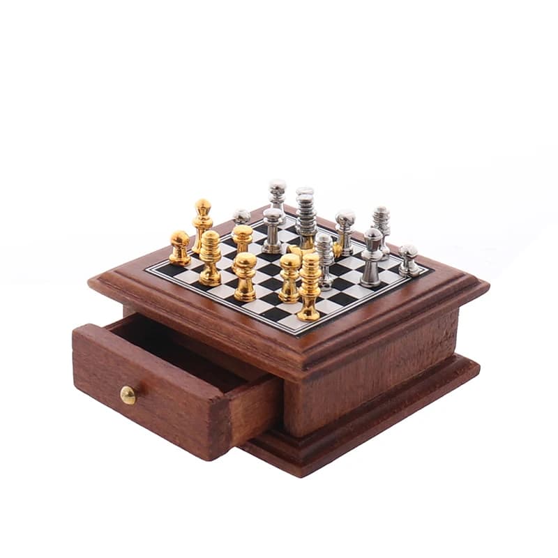 1:12 Dollhouse Miniature Chess Board Storage Box Set accessori per mobili giocattoli
