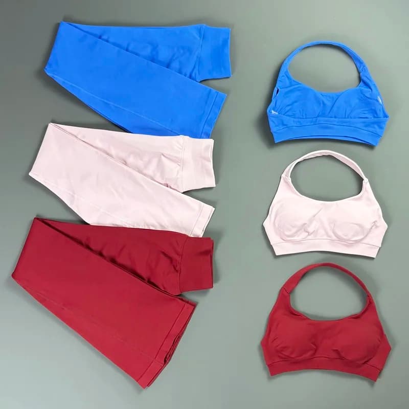 2Pcs Gym Flares Pants Set High Stretch Sexy Halter Top Seamless Scrunch Butt Flared Leggings Set Women Fitness Sports Clothing