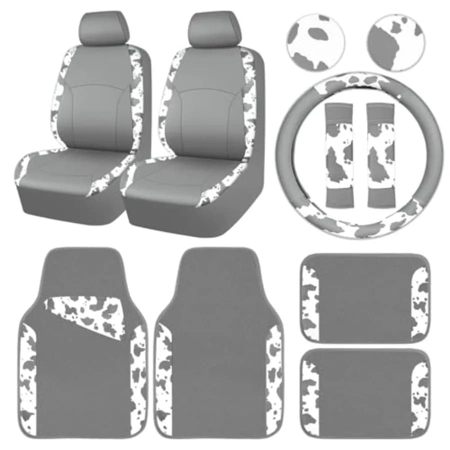 Car Seat Covers in Ecopelle Printing Mucca, Car Seats Printing Cow, Cow Print Cover, Universal Security Belt Bearings for SUVs, Vans, Trucks