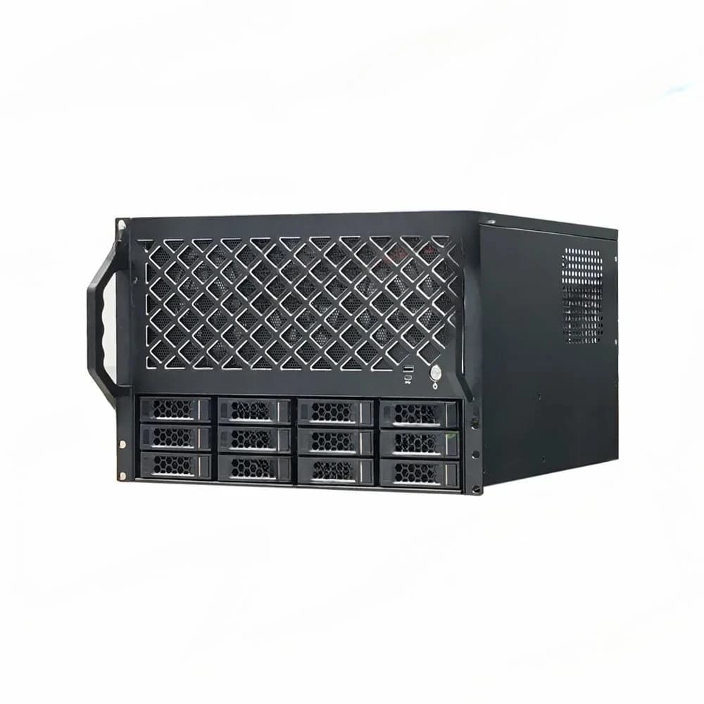 Chassis NAS a 12 dischi per server rack con supporto per raffreddamento a liquido 360, compatibile con schede madri ATX e slot per schede ad altezza piena.