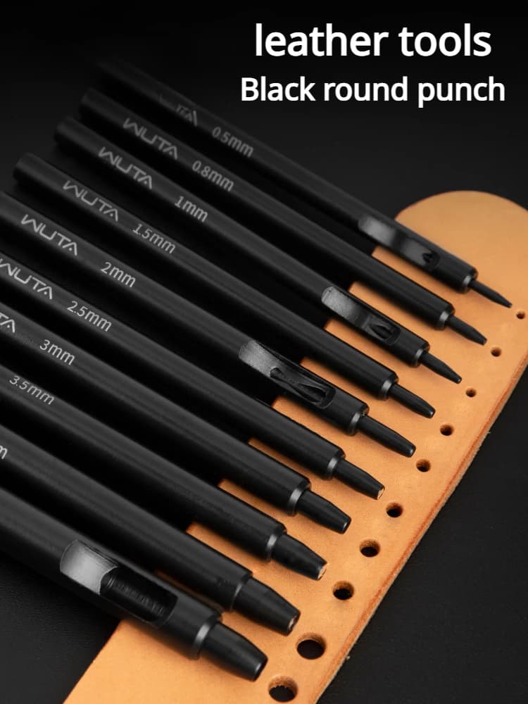Leather Tool Set Black Round Punching Alloy Cutting Head Wooden Sleeve Do-it-yourself Belt Bag Shoe Dresses Shoe Hole Leather Tools with Open Eyes
