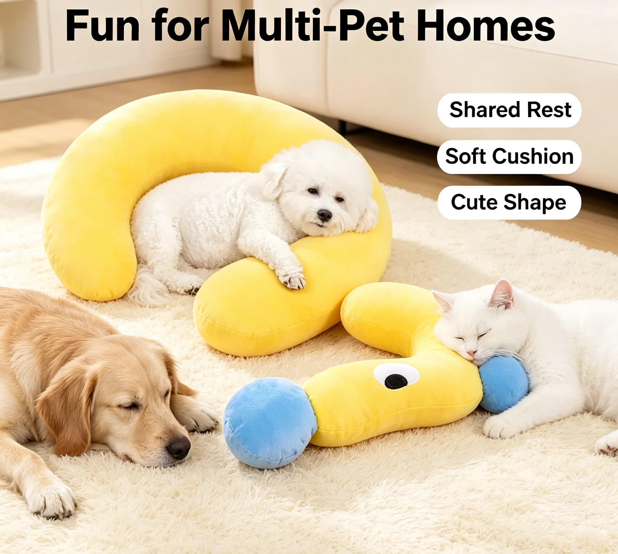 Cute Yellow & Blue Question Mark Pet Bed - Multi-Functional Sleep Pad & Toy, Ideal for Puppies & Kittens