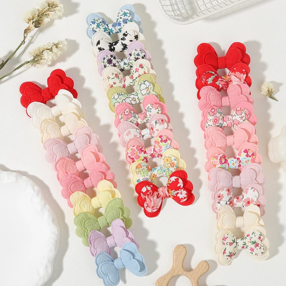 20pcs/lot Lovely Fabric Printed Hair Bows Clips for Girls Handmade Boutique Mini Barrette Headwear Kids Hair Accessories