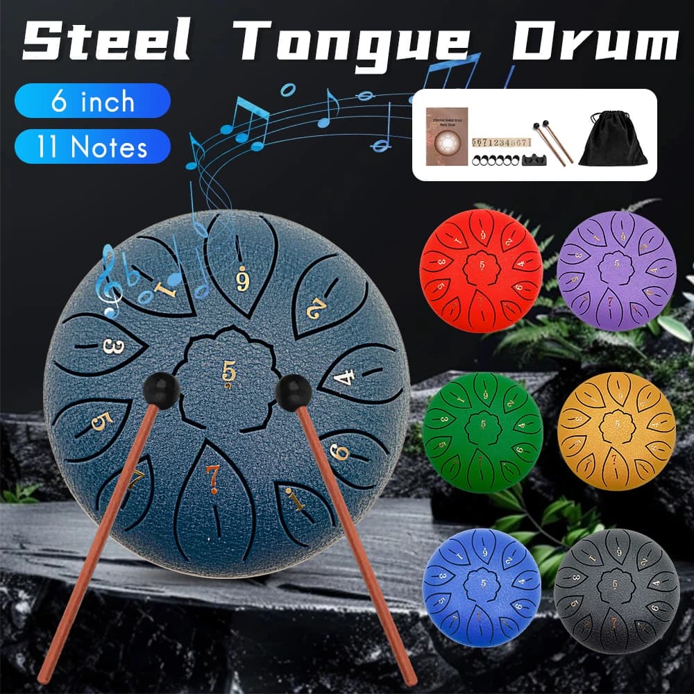 6" Steel Tongue Drum Gift Set | 11-Note Sound Healing Instrument w/Tuning Kit | Yoga/Meditation/Anxiety Relief Tool Percussion