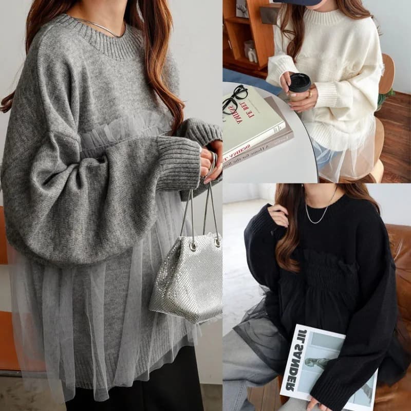 2025New Heavyweight Rabbit Velvet Core Spin Yarn Maglione lavorato a maglia Maglia Splicing Falso Top lavorato a maglia in due pezzi da donna