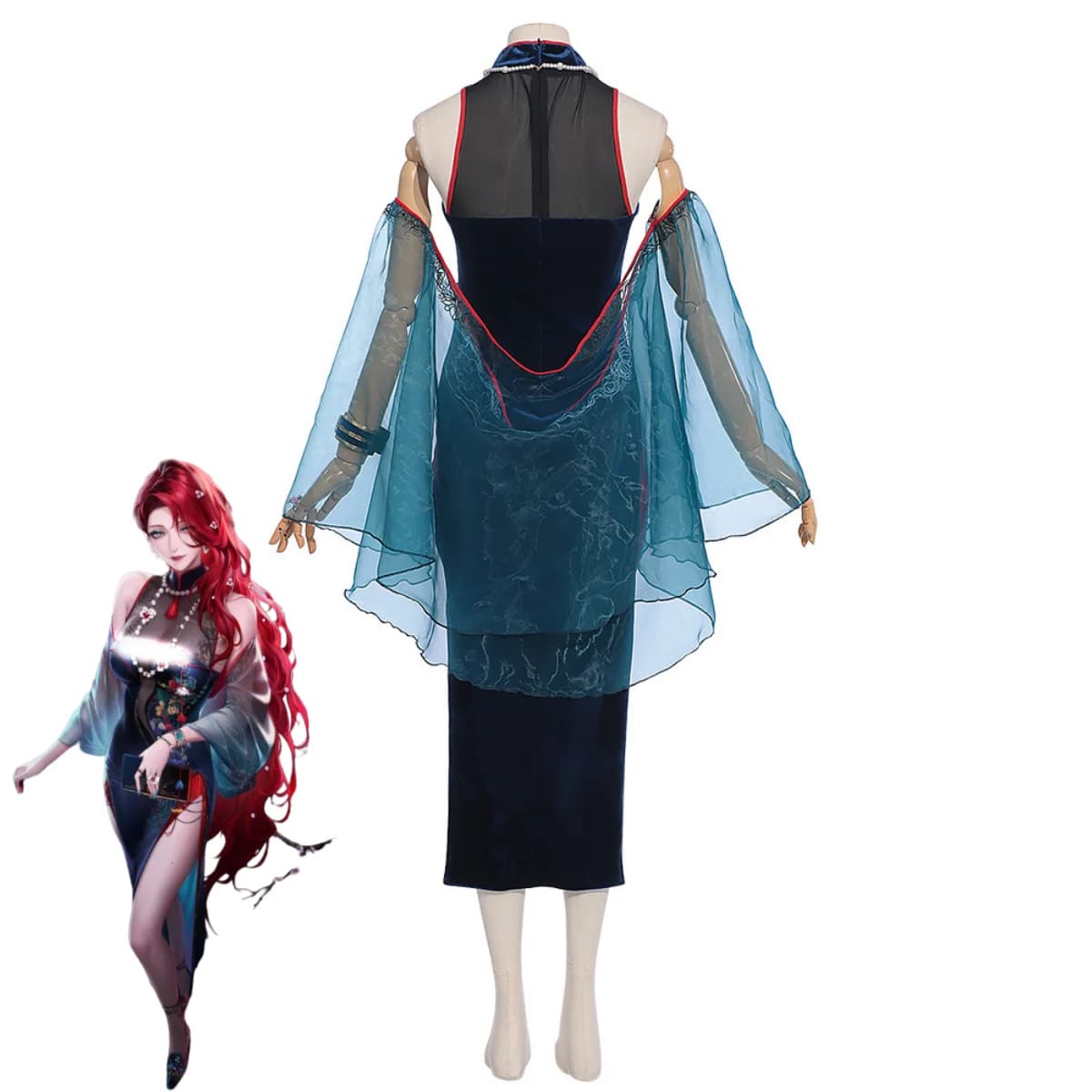 Abito Cheongsam in Stile Cinese, Costume Cosplay Game Path To Nowhere Cabernet, Parrucca Rossa, Completo Tradizionale Sexy da Donna per Festival 2026