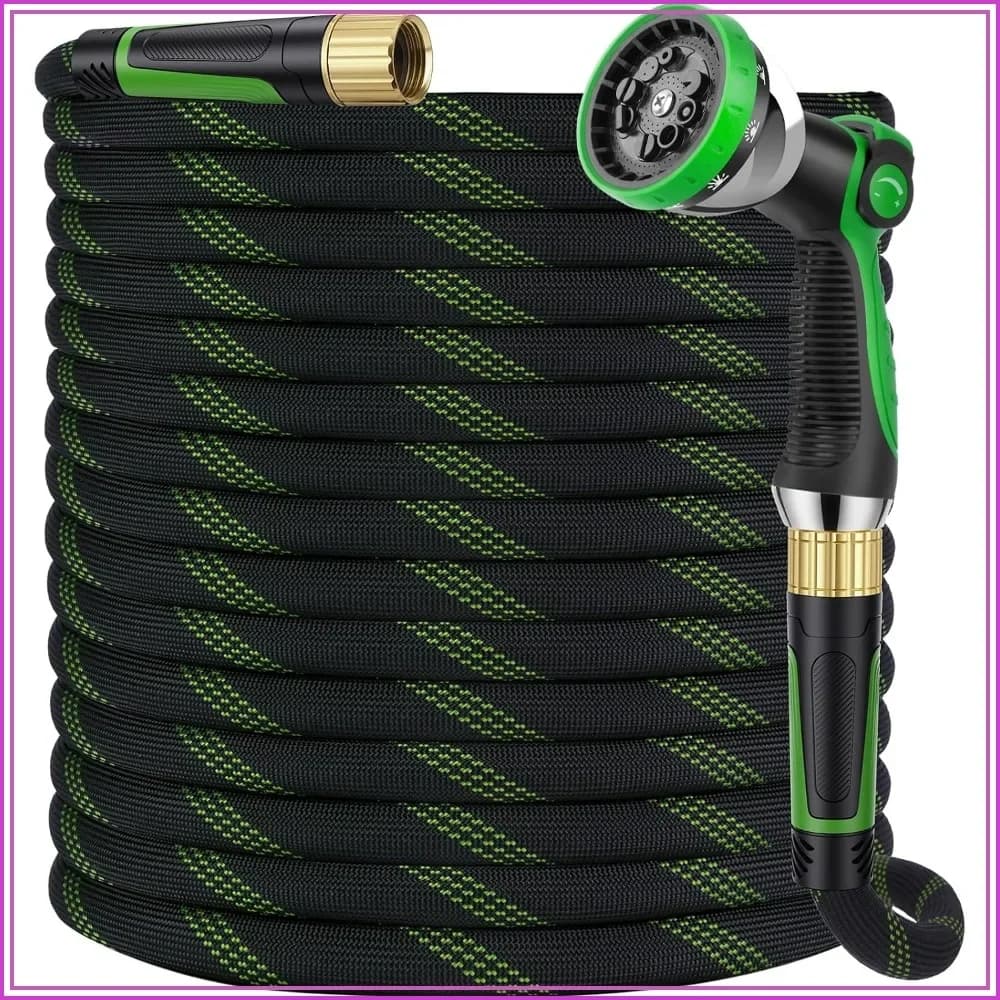 Lightweight 100ft Garden Hose, Anti-Kink, 10-Pattern Nozzle, 500 PSI